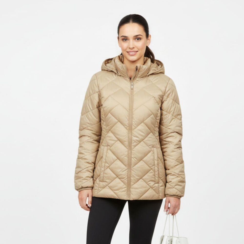 London Fog Down Filled Long Sleeve Zip Hood Quilted Puffer Jacket S‎